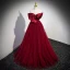 Chic / Beautiful Burgundy Prom Dresses 2023 A-Line / Princess Bow Off-The-Shoulder Short Sleeve Backless Floor-Length / Long Prom Formal Dresses