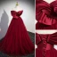 Chic / Beautiful Burgundy Prom Dresses 2023 A-Line / Princess Bow Off-The-Shoulder Short Sleeve Backless Floor-Length / Long Prom Formal Dresses