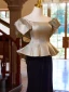 Elegant Black Two Tone Prom Dresses 2024 Trumpet / Mermaid Off-The-Shoulder Short Sleeve Backless Sweep Train Prom Formal Dresses