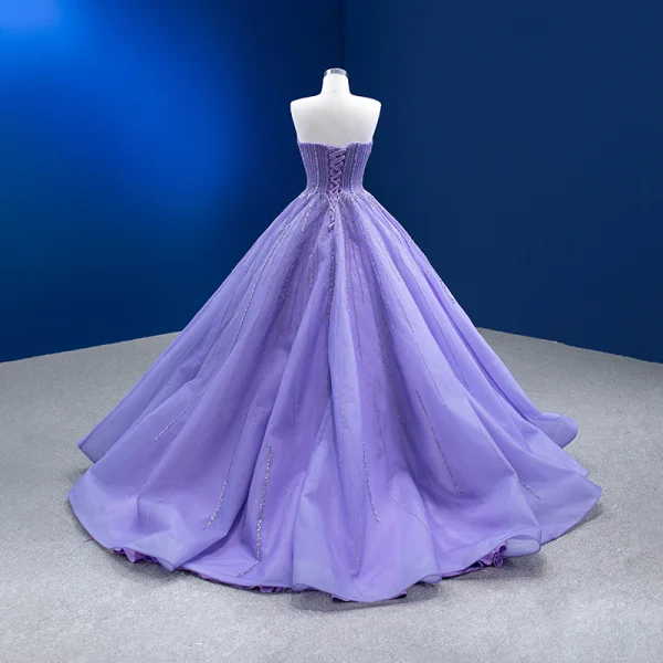 High End Lavendel Perlenstickerei Pailletten Ballkleider 2023 Ballkleid Bandeau Ärmellos Rückenfreies Sweep / Pinsel Zug Festliche Kleider