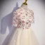 Vintage / Retro Chinese style Champagne Prom Dresses 2022 A-Line / Princess High Neck Star Sequins Lace Flower Short Sleeve Backless Floor-Length / Long Prom Formal Dresses