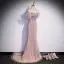 Sexy Rougissant Rose Paillettes Robe De Soirée 2022 Trompette / Sirène Encolure Carrée Manches Courtes Dos Nu Train De Balayage Soirée Robe De Ceremonie