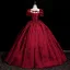 Elegant Burgundy Printing Prom Dresses 2025 Ball Gown Square Neckline Short Sleeve Backless Floor-Length / Long Prom Formal Dresses