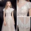 Chic / Beautiful Champagne Beading Sequins Prom Dresses 2022 A-Line / Princess High Neck Short Sleeve Backless Floor-Length / Long Prom Formal Dresses