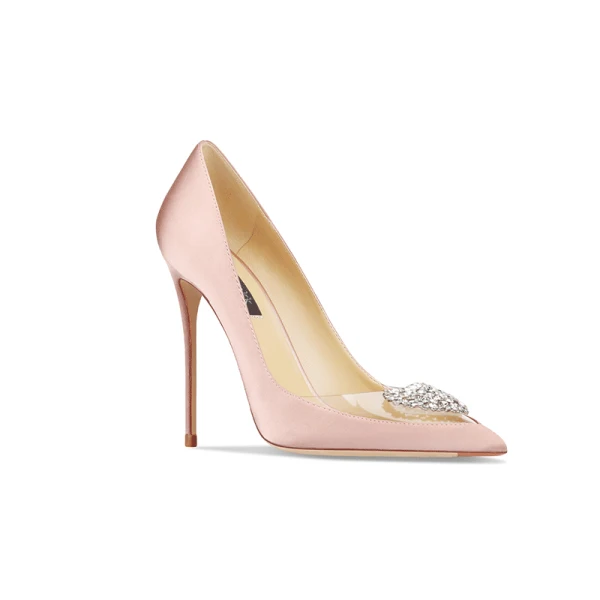 Chic / Belle Nues Forme de coeur Faux Diamant Soirée Escarpins 2024 Cuir 10 cm Talons Aiguilles À Bout Pointu Escarpins Talons Hauts