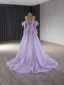 Haut de Gamme Lavande Fait main Perlage Faux Diamant Paillettes Robe De Bal 2024 Trompette / Sirène De l'épaule Gland 1/2 Manches Dos Nu Train De Balayage Promo