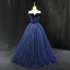 Vintage / Retro Navy Blue Sequins Prom Dresses 2023 Ball Gown Off-The-Shoulder Sleeveless Backless Floor-Length / Long Prom Formal Dresses