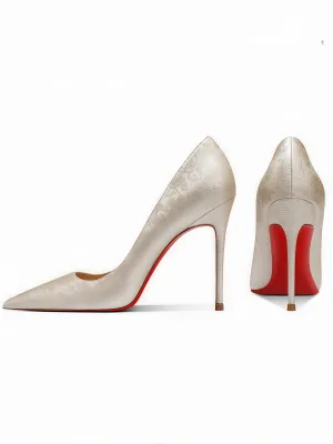 Snygga Fina Champagne Röd Sula Afton Pumps 2025 Läder 10 Cm Stilettklackar Spetsiga Pumps Högklackade