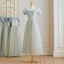 Modest / Simple Grey Bridesmaid Dresses 2023 A-Line / Princess Spaghetti Straps Bow Short Sleeve Backless Floor-Length / Long Bridesmaid Dresses