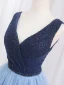 Vintage / Retro Navy Blue Beading Sequins Prom Dresses 2024 Ball Gown V-Neck Sleeveless Backless Floor-Length / Long Prom Formal Dresses