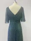 Bling Bling Vert Foncé Perlage Paillettes Robe De Soirée 2024 Princesse V-Cou Manches Courtes Dos Nu Longue Promo Robe De Ceremonie