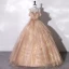 Charmant Champagner Ballkleider 2022 Ballkleid Spaghettiträger Ärmellos Rückenfreies Schleife Stoffgürtel Lange Festliche Kleider