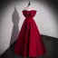 Elegant Burgundy Prom Dresses 2022 Ball Gown Off-The-Shoulder Bow Pearl Sleeveless Backless Floor-Length / Long Satin Prom Formal Dresses