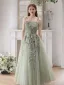 Chic / Beautiful Sage Green Beading Lace Flower Prom Dresses 2024 A-Line / Princess Spaghetti Straps Sleeveless Backless Floor-Length / Long Prom Formal Dresses