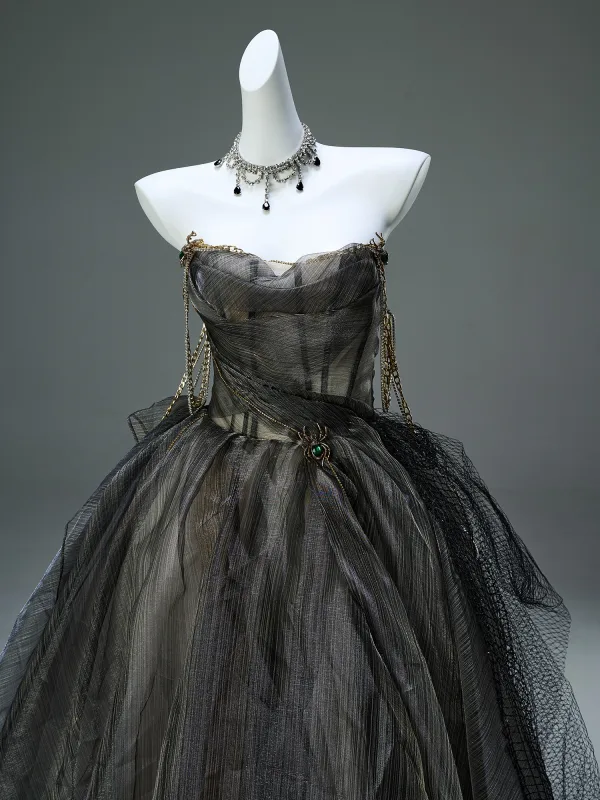 Luxury / Gorgeous Black Rhinestone Prom Dresses 2025 Ball Gown Strapless Sleeveless Backless Floor-Length / Long Formal Dresses