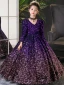Sparkly Purple Sequins Birthday Flower Girl Dresses 2024 Ball Gown V-Neck Long Sleeve Floor-Length / Long