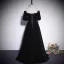 Audrey Hepburn Style Black Sequins Velvet Evening Dresses 2023 Off-The-Shoulder A-Line / Princess Short Sleeve Backless Floor-Length / Long Evening Party Formal Dresses