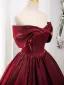 Chic / Beautiful Burgundy Satin Prom Dresses 2024 Ball Gown Off-The-Shoulder Sleeveless Backless Floor-Length / Long Prom Formal Dresses