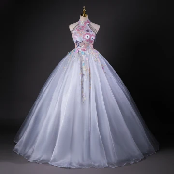 Chic Belle Gris Perlage Paillettes Robe De Bal 2024 Robe Boule Titulaire Sans Manches Dos Nu Longue Promo Robe De Ceremonie