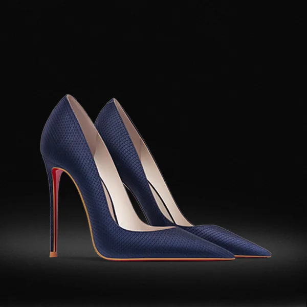 Chic / Beautiful Navy Blue Evening Party Leather Red Sole Pumps 2023 8 cm Stiletto Heels Pointed Toe Pumps High Heels