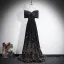 Sparkly Black Gold Sequins Evening Dresses 2026 A-Line / Princess Off-The-Shoulder Short Sleeve Backless
