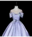 Elegant Lavender Beading Sequins Satin Prom Dresses 2026 Ball Gown Off-The-Shoulder Short Sleeve Backless