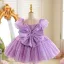 Bling Bling Sky Blue Sequins Birthday Short Flower Girl Dresses 2025 Ball Gown Scoop Neck Puffy Short Sleeve Tulle