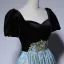 Elegant Black Suede Prom Dresses 2022 Satin A-Line / Princess Square Neckline Puffy Short Sleeve Backless Floor-Length / Long Formal Dresses