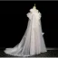 Charmant Blanche Appliques Robe De Bal 2025 Princesse Bretelles Spaghetti Manches Courtes Dos Nu Longue Robe De Ceremonie