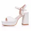 Minimalistisch Weiß Knöchelriemen Brautschuhe 2025 9 cm Thick Heels Peeptoes Hochzeit Sandaletten Hochhackige