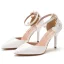 Elegant White Rhinestone Pearl Lace Flower Wedding Shoes 2022 Ankle Strap 9 cm Stiletto Heels Pointed Toe Wedding High Heels