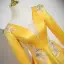 Vintage / Retro Yellow Rhinestone Lace Flower Prom Dresses 2025 A-Line / Princess V-Neck Long Sleeve Backless Floor-Length / Long Prom Formal Dresses