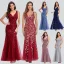 Chic / Beautiful Burgundy Sequins Evening Dresses 2023 Trumpet / Mermaid V-Neck Sleeveless Backless Floor-Length / Long Evening Party Formal Dresses