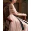 Fashion Blushing Pink Pearl Evening Dresses  2022 A-Line / Princess Off-The-Shoulder Bow Short Sleeve Backless Floor-Length / Long Evening Party Formal Dresses