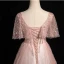 Bling Bling Dusky Pink Beading Sequins Prom Dresses 2024 A-Line / Princess V-Neck Short Sleeve Backless Floor-Length / Long Prom Formal Dresses