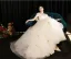Charming White Lace Flower Wedding Dresses 2024 A-Line / Princess Off-The-Shoulder Short Sleeve Backless Floor-Length / Long