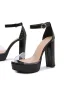 Sexy Transparent Schwarz Abend Sandalen Damen 2022 Knöchelriemen 12 cm Thick Heels Peeptoes Sandaletten Hochhackige