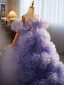 Fashion Lavender Ruffle Prom Dresses 2024 Ball Gown Strapless Puffy Short Sleeve Backless Sweep Train Prom Formal Dresses