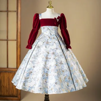 Chic Beautiful Burgundy Printing Birthday Flower Girl Dresses 2025 Ball Gown Square Neckline Long Sleeve Backless Floor Length Long