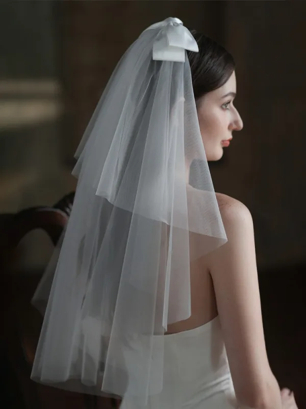 Elegante Witte Strik Bruidssluier 2025 Tule