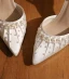 Elegant White Pearl Satin Wedding Shoes 2023 Ankle Strap 8 cm Stiletto Heels Pointed Toe Wedding Sandals High Heels