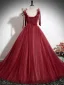 Chic / Beautiful Burgundy Floor-Length / Long Prom Dresses 2024 Ball Gown V-Neck Sleeveless Backless Prom Formal Dresses