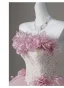 Chic / Beautiful Blushing Pink Appliques Lace Flower Bow Prom Dresses 2026 Ball Gown Strapless Sleeveless Backless Floor-Length / Long Prom Formal Dresses
