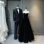 Sexy Black Suede Evening Dresses 2023 A-Line / Princess Strapless Rhinestone Sleeveless Backless Bow Floor-Length / Long Evening Party Formal Dresses