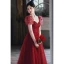 Charming Burgundy Beading Sequins Evening Dresses 2023 A-Line / Princess Square Neckline Short Sleeve Backless Floor-Length / Long Evening Party Formal Dresses