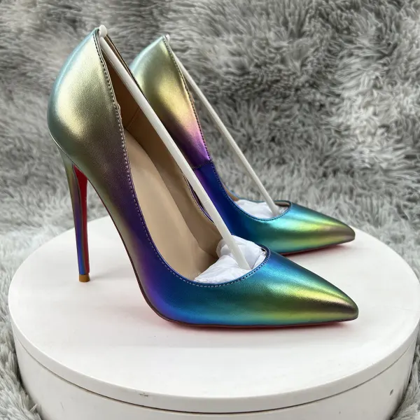 Ovanlig Gradient-Färg Laser Afton Pumps 2025 12 cm Stilettklackar Spetsiga Högklackade