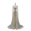 Luxury / Gorgeous Beige Handmade  Beading Sequins Evening Dresses 2023 Trumpet / Mermaid V-Neck Long Sleeve Evening Party Sweep Train Formal Dresses