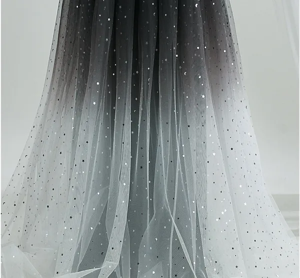 Bling Bling Black Star Sequins Prom Dresses 2026 A-Line / Princess Scoop Neck Short Sleeve Backless