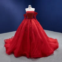 High End Rot Perlenstickerei Perle Ballkleider 2022 Ballkleid Off Shoulder 1/2 Ärmel Rückenfreies Kapelle-Schleppe