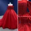 High-end Red Beading Pearl Prom Dresses 2022 Ball Gown Off-The-Shoulder 1/2 Sleeves Backless Chapel Train